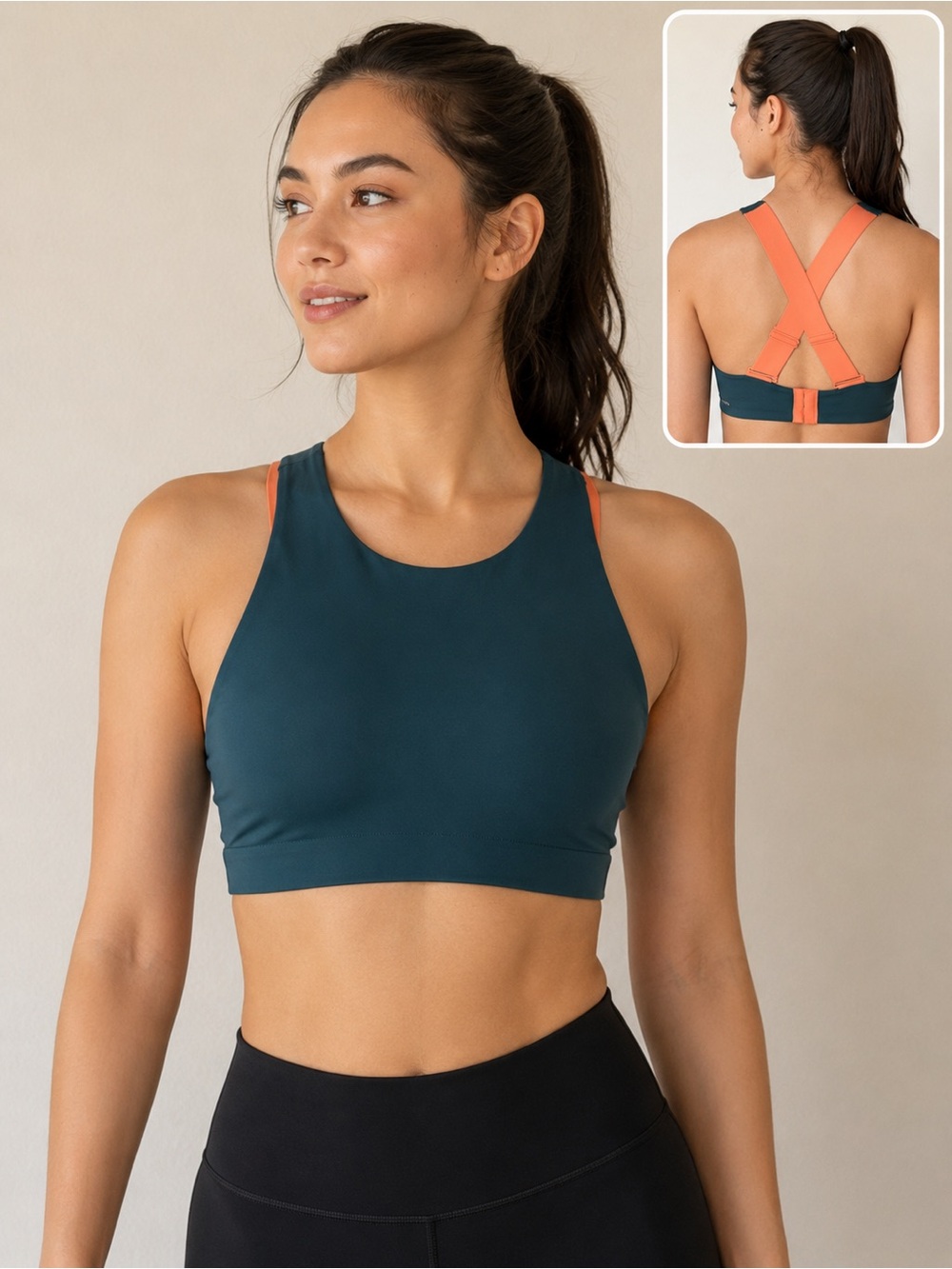 FWD Push Multi Strap Cross Back Sports Bra Teal Pink XS